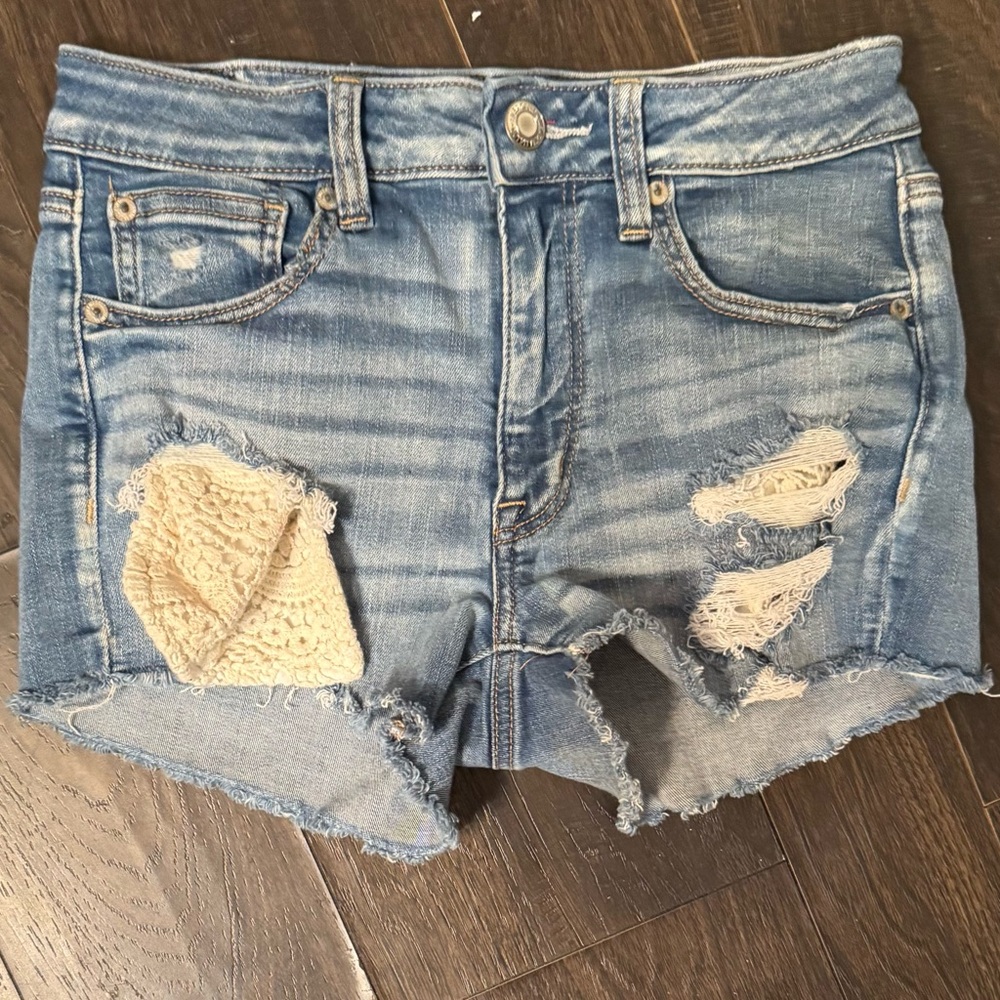 American Eagle Outfitters Blue Jean Shorts Distressed Frayed Hem